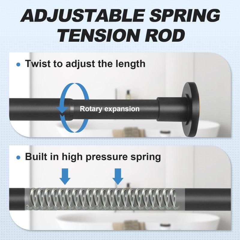 CorkLatta Black Shower Curtain Rod 31 to 92 Inch 1 Inch Diameter Adjustable Spring Tension Stainless Steel Telescoping Rod Easy Install No Rust - Image 2